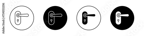 Door Handle Icon Set. Knob lock latch vector symbol in a black filled and outlined style. Entry Point Sign.