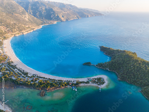 Kumburnu Beach (Kumburnu Plajı) Drone Photo,  Turquoise Color  Aegean Beach, Fethiye Mugla, Turkiye (Turkey) photo