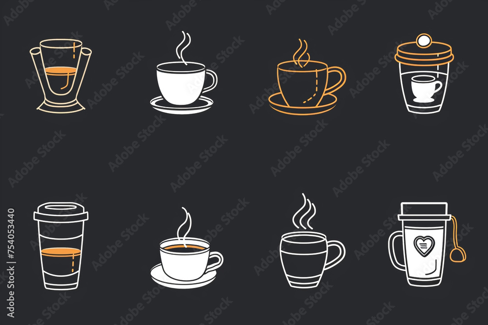 coffee cup icons on a black background