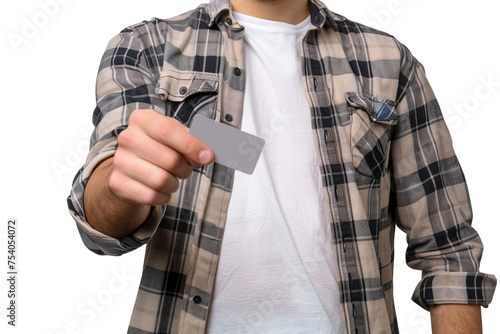 person holding a card on a transparent background