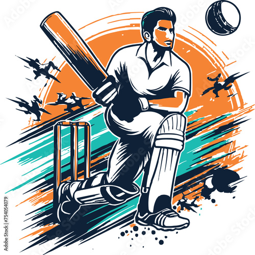 Cricket Tournament logo Concept Batsman in Professional Uniform Hitting Ball with Bat generated by Ai