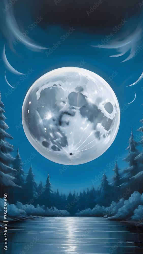 Fototapeta premium Moon and clouds wallpaper for Notebook cover, I pad, I phone, mobile high quality images