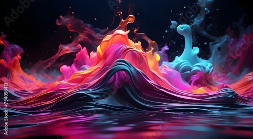 Neon Abstract Wave Art with Cinematic Hues and an abstract backdrop with smoke