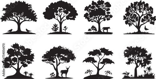 Set of Trees Black Silhouettes isolated on white background
