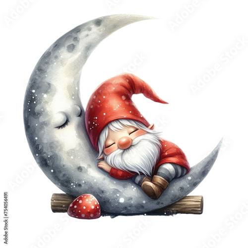 gnome sleeping on the moon clipart watercolor