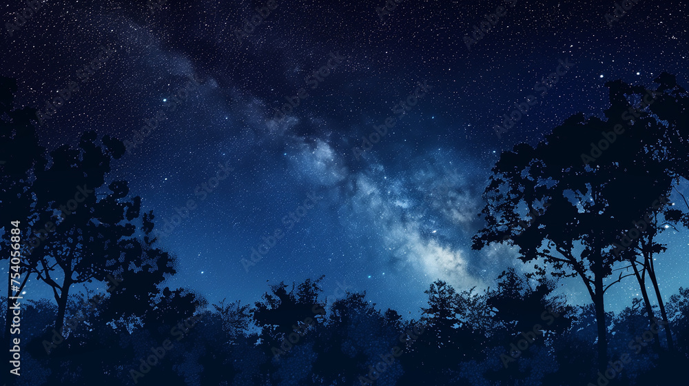 A beautiful night sky the Milky Way and the trees shot from under A beautiful night sky the Milky Way and the trees shot from under