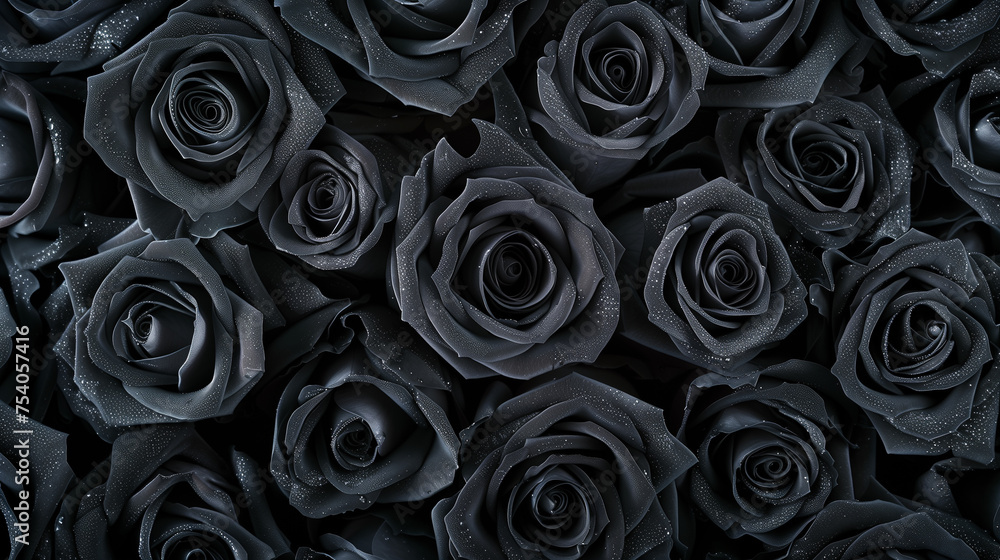 Black roses background top view Black roses background top view