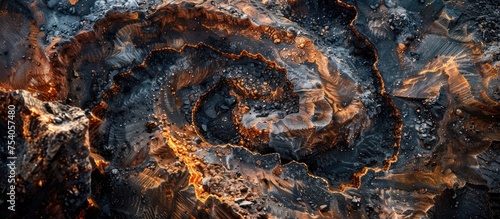 A detailed look at a swirling mass of fiery flames, showcasing the intense heat and movement of the fire. The swirl appears dynamic and vibrant, with shades of red, yellow, and orange blending