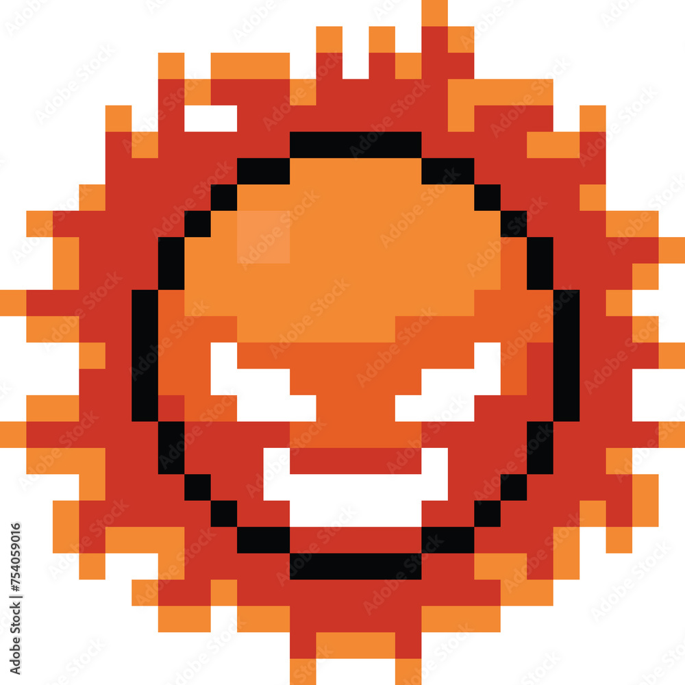 Obraz premium Pixel art cartoon angry sun character