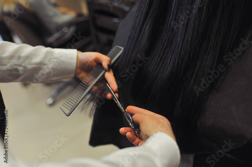 Professional hairdresser working with client in salon