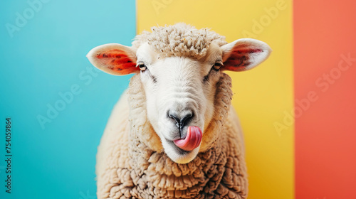 The sheep on colorful background. An optimistic concept.
