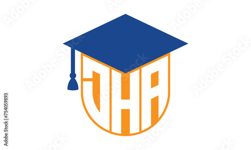 DHA initial letter academic logo design vector template. school college logo, university logo, graduation cap logo, institute logo, educational logo, library logo, teaching logo, book shop, varsity	