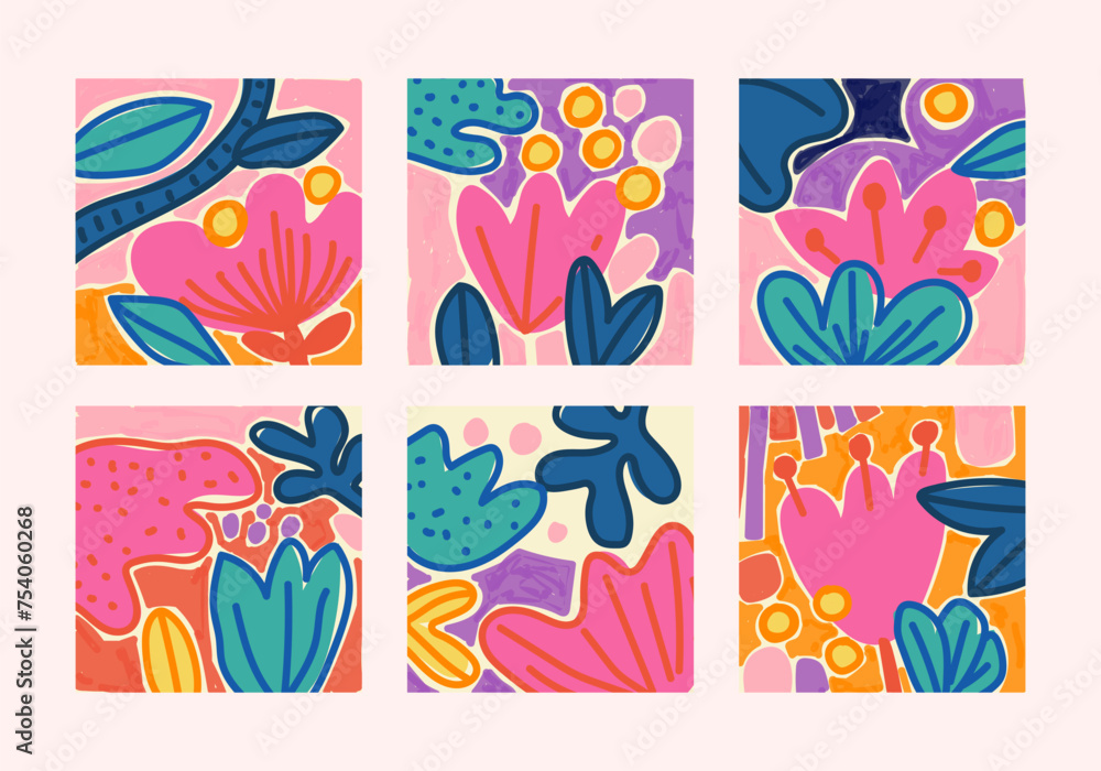 Abstract floral, flowers and plants minimalist hand drawn vector illustration.