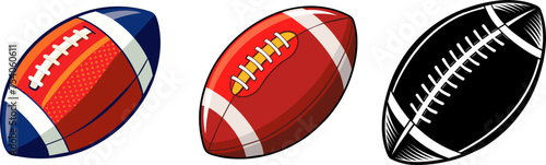 3 Sets of American football vector illustrations in transparent background