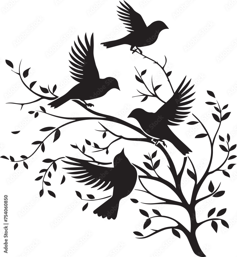 Fototapeta premium Black Silhouettes Birds Flying on white background