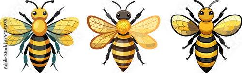 3 Sets of honeybees cloroful beautiful silhouette vector illustration in transparent background