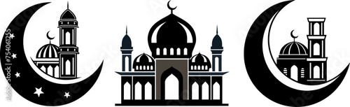 3 Sets of mosque design silhouette Islamic logo vector illustration in transparent background