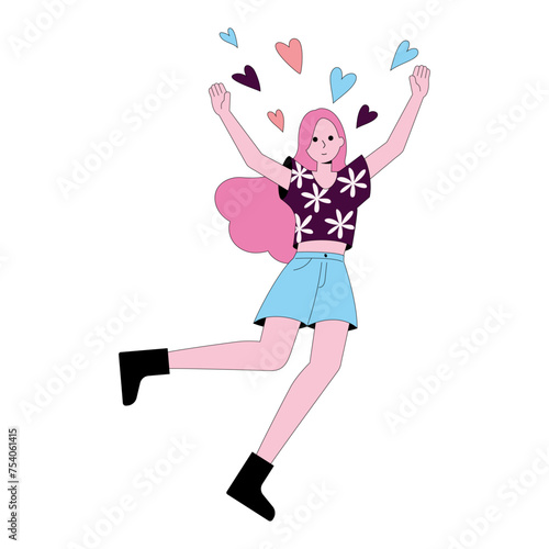 People in love collection. Vector cartoon flat illustration of diverse cartoon young people in different actions of happiness, falling in love and love sharing. 