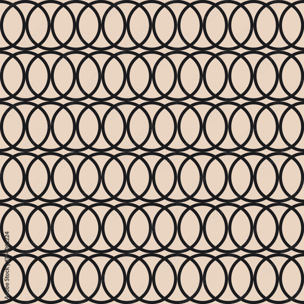Fototapeta premium Minimal geometric rings on a beige background. Retro aesthetic abstract seamless pattern. Vector illustration