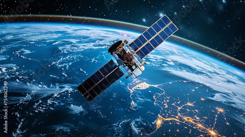 Satellite image technology background, change from red to blue 