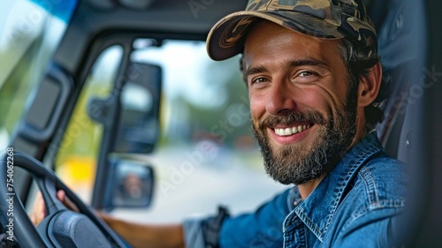 A smiling truck driver at work. © Sawitree88