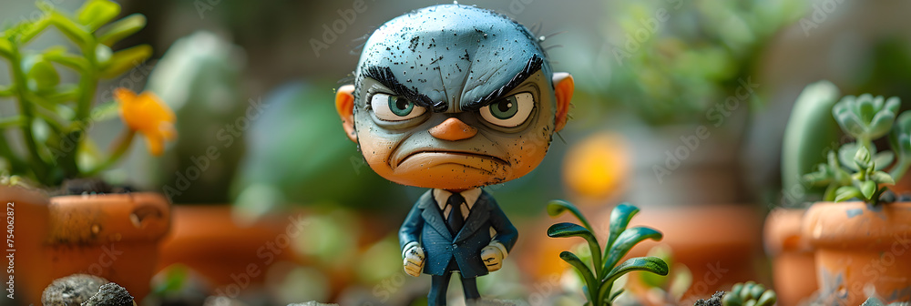 Angry Upset Businessman Toy Cartoon Figurine,
Close up of cartoon head in angry mode
