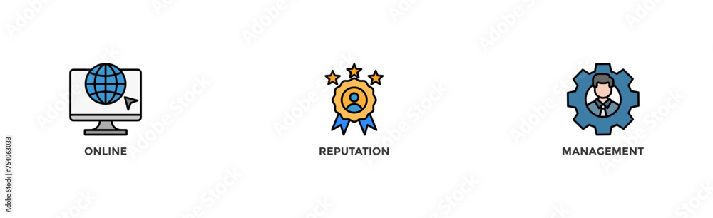 ORM banner web icon illustration concept for online reputation management with icon of internet, browser, winner, trust, favorite, and business
ORM banner web icon illustration concept for online reputation management with icon of internet, browser, winner, trust, favorite, and business