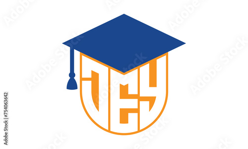 DEY initial letter academic logo design vector template. school college logo, university logo, graduation cap logo, institute logo, educational logo, library logo, teaching logo, book shop, varsity	