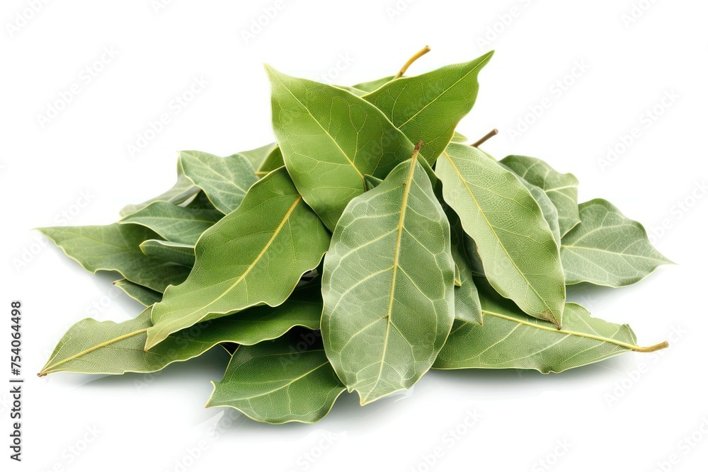 A bunch of bay leaves. The leaves are piled on top of each other - obrazy, fototapety, plakaty 