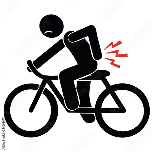 Vector man ride a bicycle and feeling back pain illustration