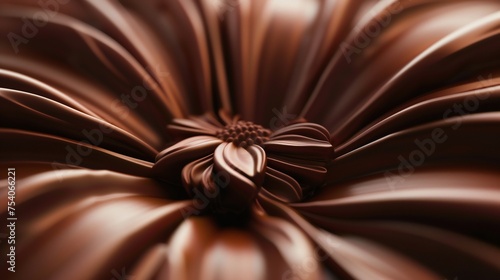 Chocolate Elegance: Daisy petals in rich cocoa tones, macro shot highlighting their fluid, wavy form.