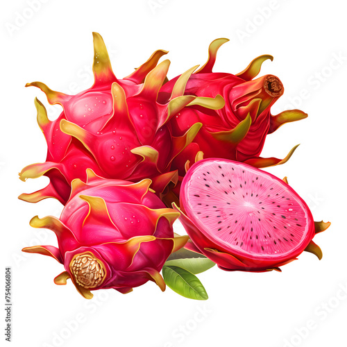 Dragon fruit, pitaya isolated on white transparent background with clipping path
