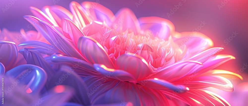 Daisy Neon Elegance: Macro shot showcases the elegant beauty of wavy daisy petals adorned with neon colors.