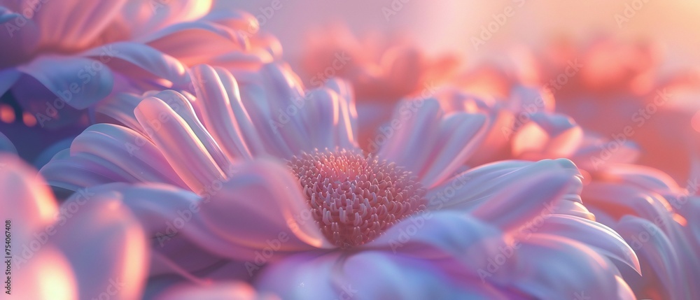 Daisy Whisper: Delicate wavy petals of a daisy unfold in slow motion macro, whispering tranquility. - obrazy, fototapety, plakaty 