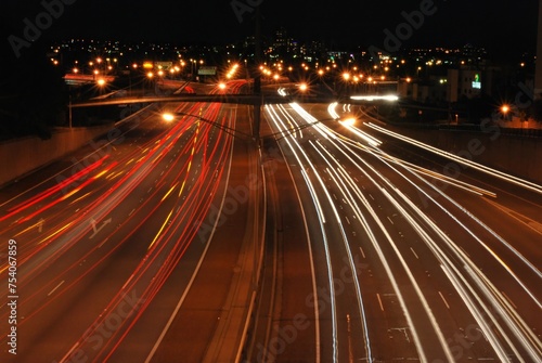 traffic on highway at night