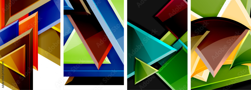 Glossy triangles geometric poster set for wallpaper, business card, cover, poster, banner, brochure, header, website Glossy triangles geometric poster set for wallpaper, business card, cover, poster, banner, brochure, header, website