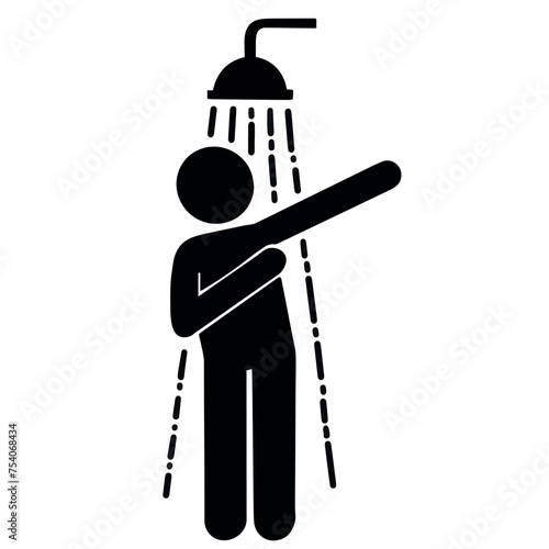 Vector stickman icon is take a bath using the shower illustration