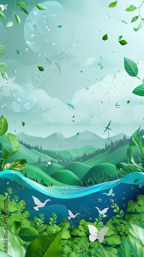 Happy world water day wallpaper. 3D illustration for water and earth day