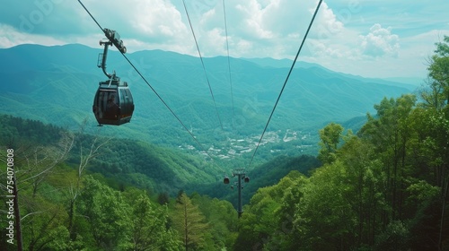 Tourists riding the scenic gondola cable car at Ober Gatlinburg in Tennessee 8k © Muhammad