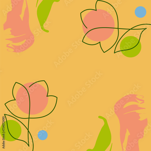 yellow spring background with floral line art. free copy space design. vector for poster, banner, social media, web.