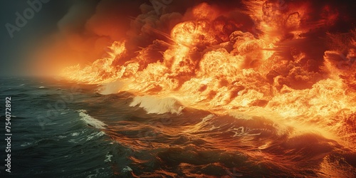 Explosive Oceanic Apocalypse with Firestorm and Churning Waves