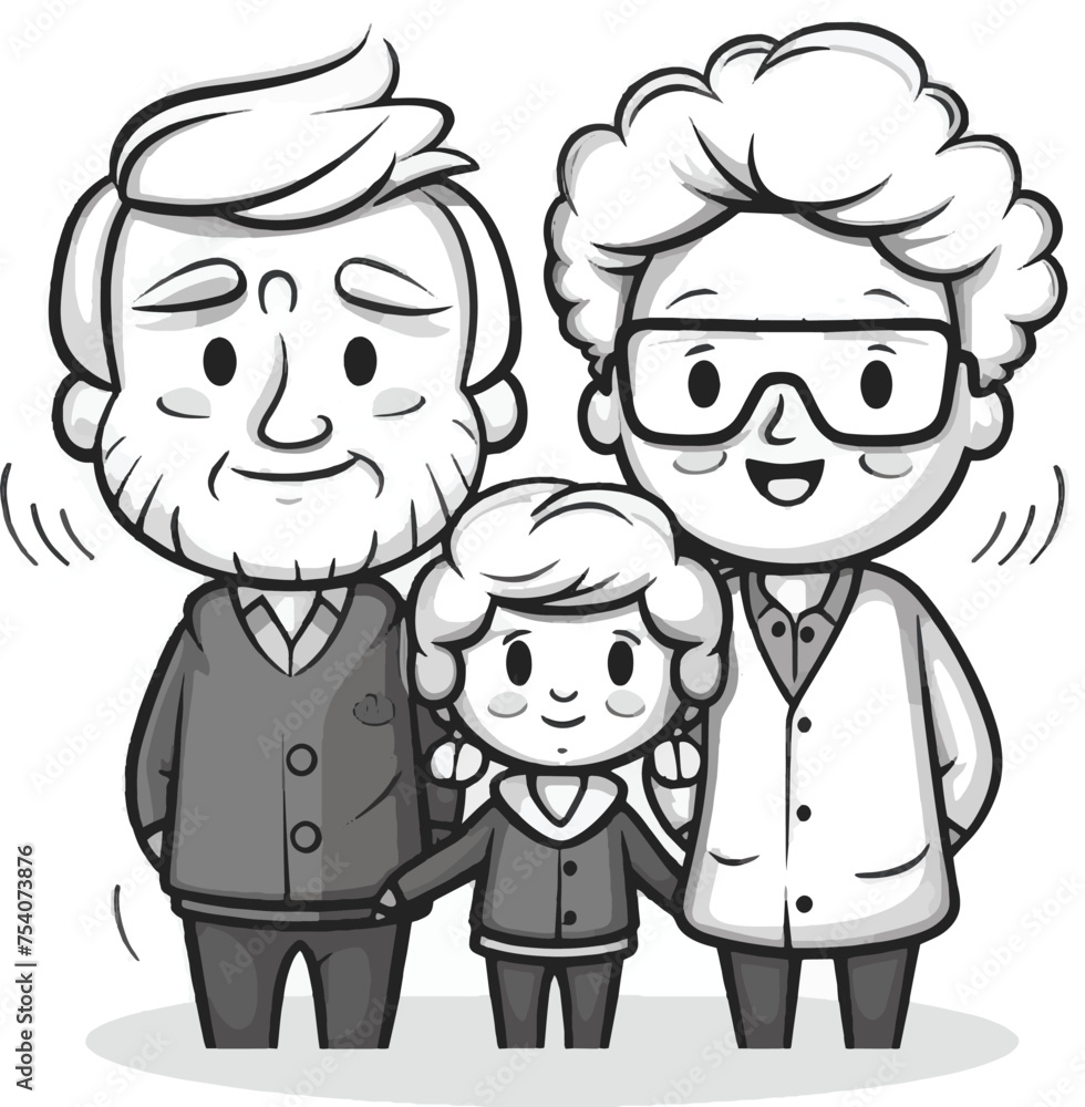 Warmth and Affection Minimalist Illustration of Elderly Couple with Grandchild Warmth and Affection Minimalist Illustration of Elderly Couple with Grandchild