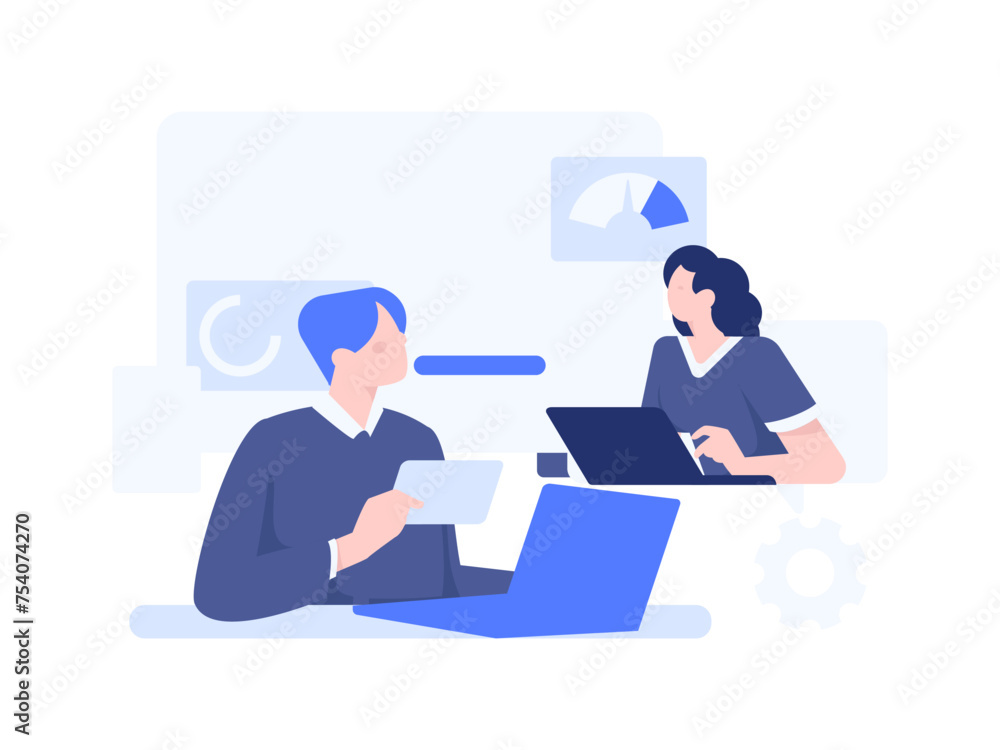 Flat vector illustration of business people operating work scene
Flat vector illustration of business people operating work scene