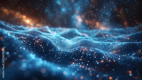 Glowing Particles and Blue Waves Futuristic Big Data Visualization Concept