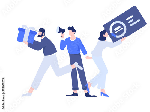 Flat vector illustration of business people operating work scene 