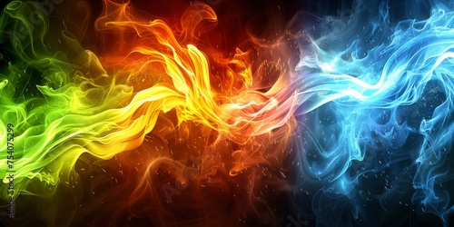 Vibrant Confluence of Elemental Forces with Fire and Water in Motion