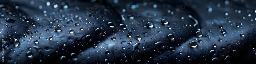 Raindrops on Dark Blue Fabric, This captivating and detailed image of raindrops on a dark blue fabric is perfect for designers looking to add a touch Raindrops on Dark Blue Fabric, This captivating and detailed image of raindrops on a dark blue fabric is perfect for designers looking to add a touch