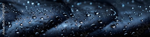 Raindrops on Dark Blue Fabric, This captivating and detailed image of raindrops on a dark blue fabric is perfect for designers looking to add a touch photo