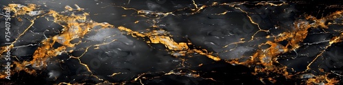 Black Marble Background with Gold Veins Seamless Pattern, To provide a high-quality, elegant and cinematic black marble texture with gold veins for