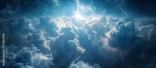 Ethereal Light Beam in Heavenly Sky Conveying Peace and Spiritual Enlightenment